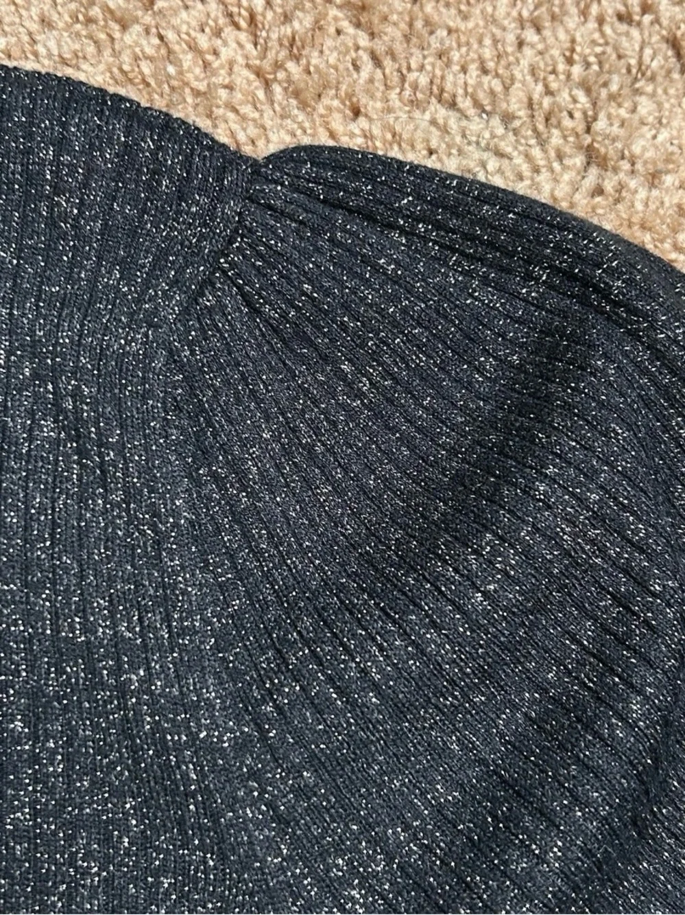 Loft Black Gold Shimmer Sparkle Puff Sleeve Knit Sweater Medium Party Chic Date